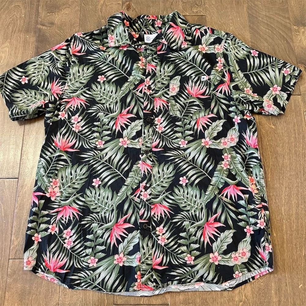 Hurley Men's Tropical Floral Button-Up Shirt Multicolor Size L